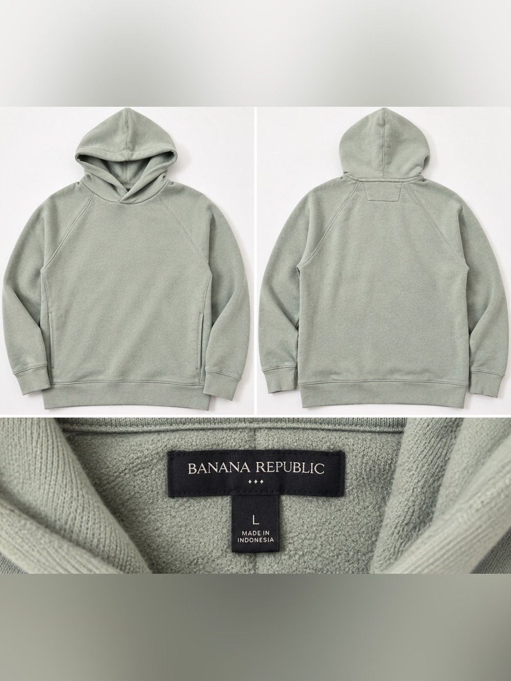 Banana Republic Men's Light Sage Green Pullover Hoodie